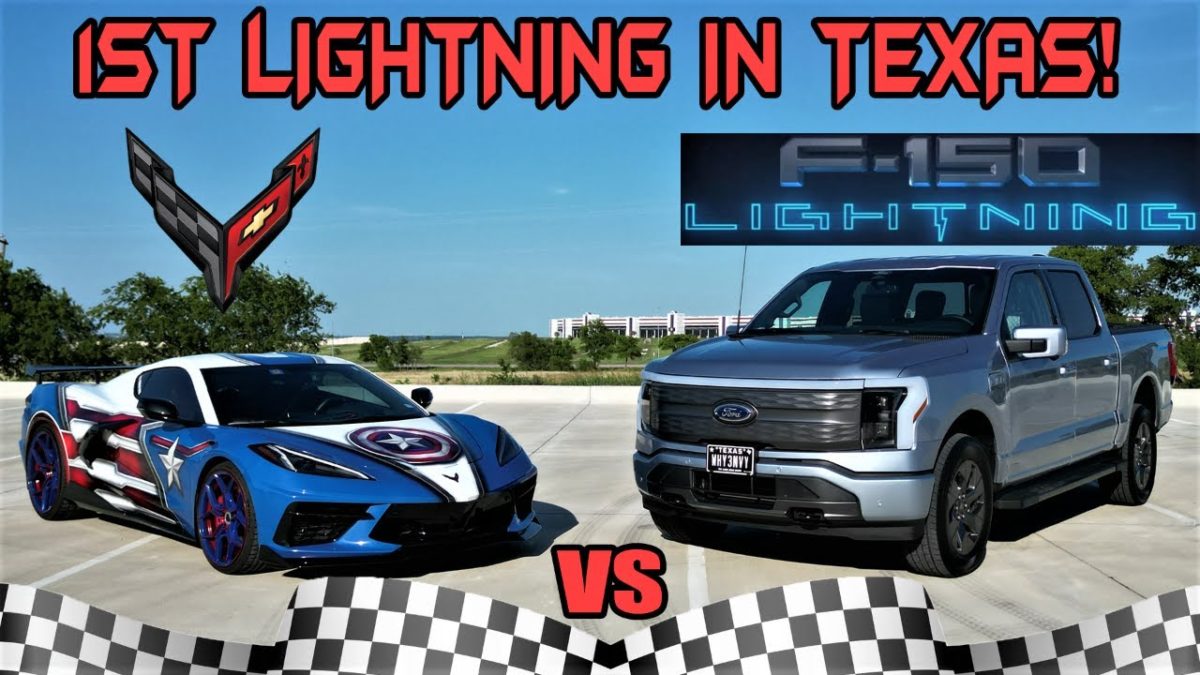1st Electric Ford F-150 Lightning Drag Race vs C8 Corvette!
