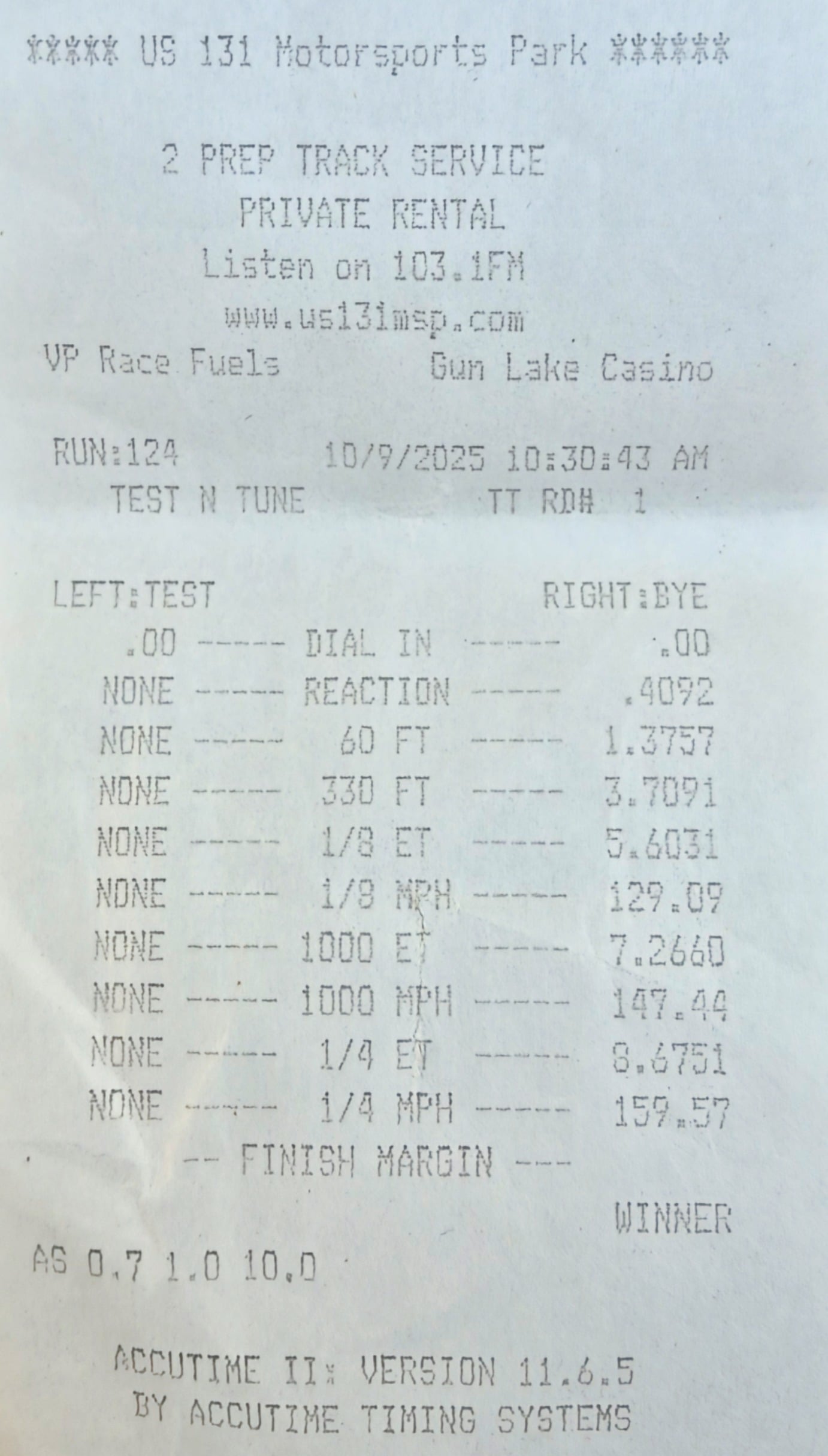 Official Chevrolet timeslip showing the Corvette ZR1X 8.675-second quarter mile at 159.57 mph